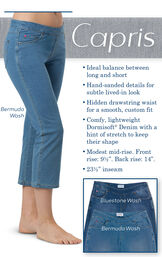 Capris - Ideal balance between long and short. Hand-sanded details for subtle lived-in look. Hidden drawstring waist for a smooth, custom fit. Comfy, lightweight Dormisoft Denim with a hint of stretch to keep their shape. Modest mid-rise. Front rise: 9.5" image number 3