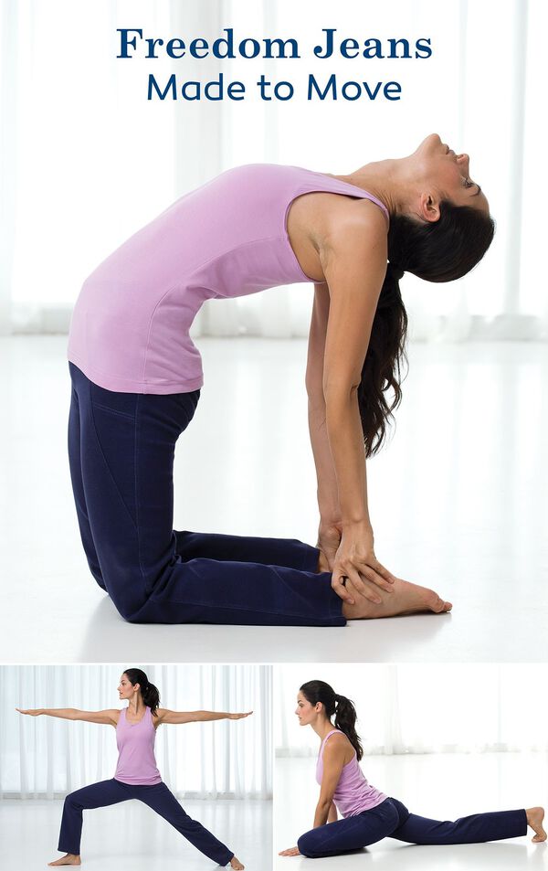 Woman doing yoga poses wearing Bootcut Freedom Jeans