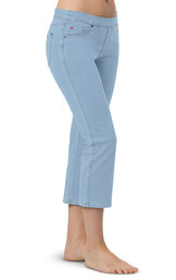 Model wearing PajamaJeans Capris - Clearwater  Wash image number 0