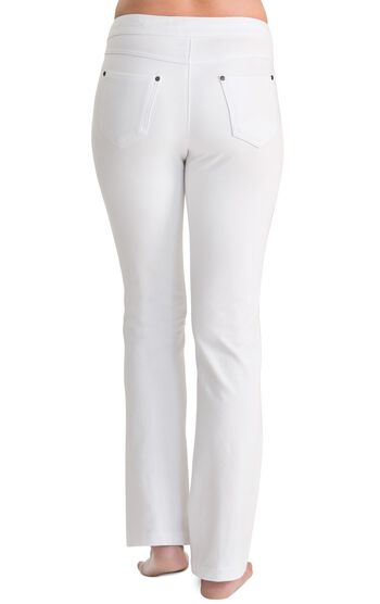 Model wearing PajamaJeans - Bootcut White, facing away from the camera