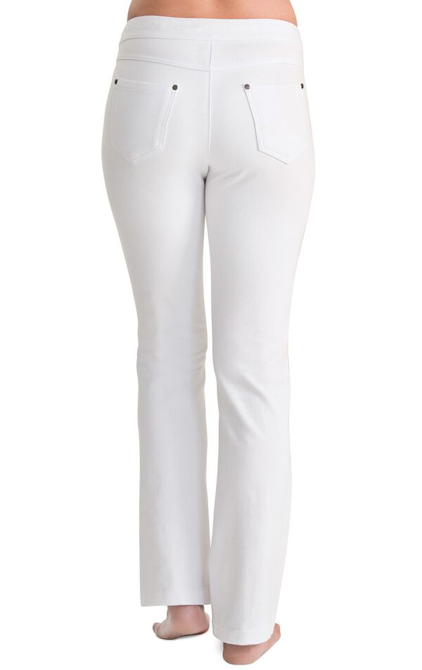 Model wearing PajamaJeans - Bootcut White, facing away from the camera