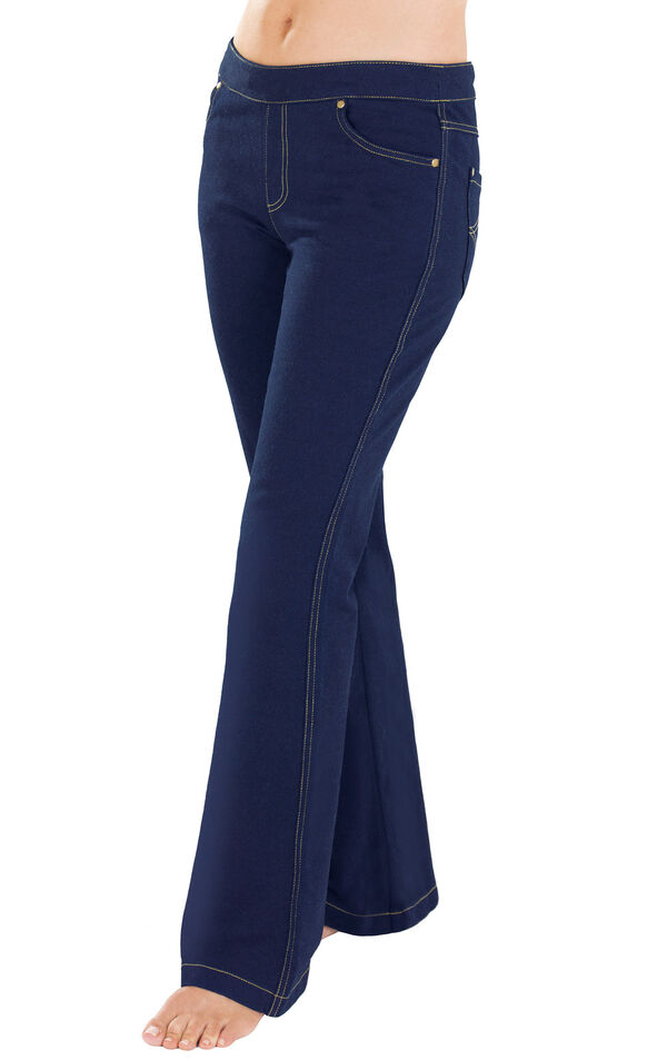 Model wearing PajamaJeans - Fleece-Lined Bootcut Indigo image number 0