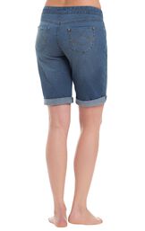 Model wearing PajamaJeans Bermuda Shorts - Bluestone Wash, facing away from the camera image number 1
