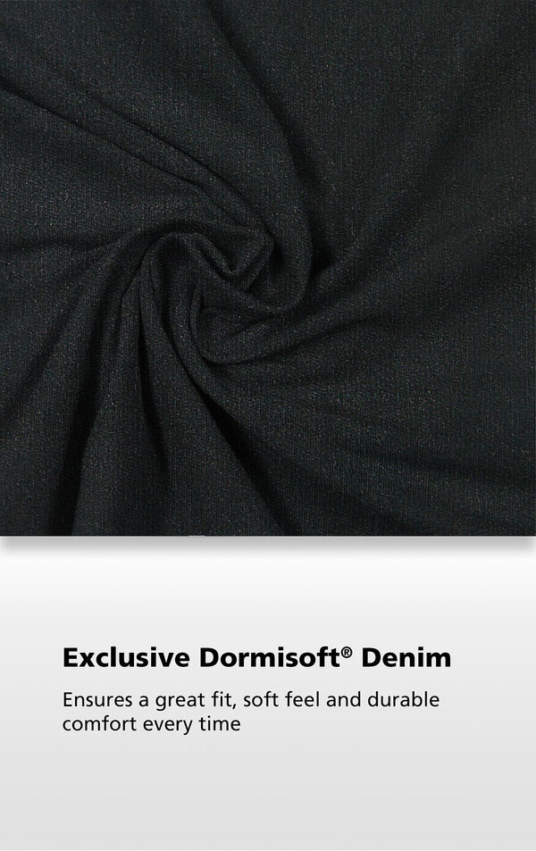 Black Denim fabric with the following copy: Exclusive Dormisoft Denim ensures a great fit, soft feel and durable comfort every time image number 4