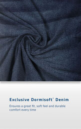 Men's Indigo Wash Fabric with the following copy: Exclusive Dormisoft Denim ensures a great fit, soft feel and durable comfort every time. image number 3