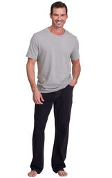 Model wearing PajamaJeans for Men - Black paired with a Gray Short-Sleeve T-shirt image number 2
