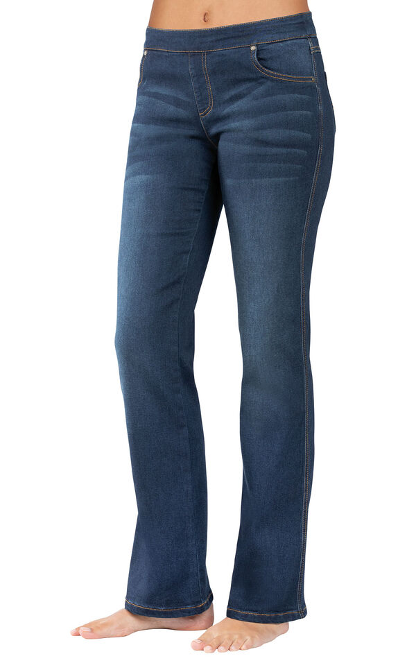 Model wearing PajamaJeans - Bootcut Indigo Wash image number 0