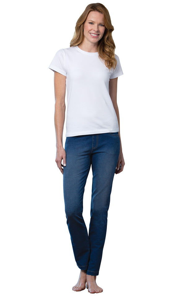 Model wearing PajamaJeans - Skinny Bluestone Wash, facing to the side image number 2