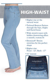 High-Waist PajamaJeans have higher rise at the natural waist, a tailored bootcut that flatters, a wide stretch waist with hidden drawstring and dormisoft denim that stretches for the perfect shape. Higher rise: Front - 12''; Back - 17''. 31'' inseam. image number 3