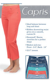 Coral capris are the ideal balance between long and short. Hidden drawstring waist for a smooth, custom fit.  Dormisoft Denim stretches for a perfect shape. Modest mid-rise: Front 9.5'', Back: 14''. Inseam: 23.5'' image number 3
