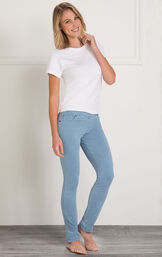 Model wearing Skinny Clearwater Wash PajamaJeans paired with a white t-shirt. image number 2