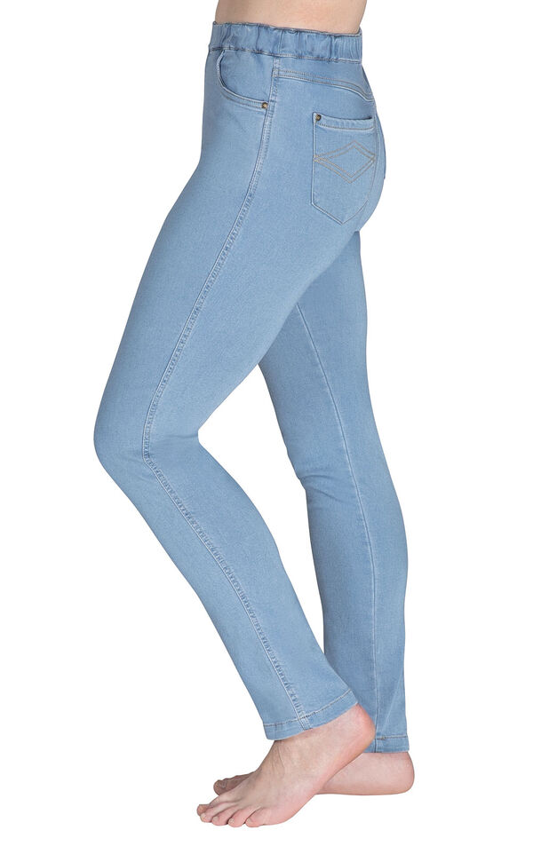 Model wearing PajamaJeans - High-Waist Skinny Clearwater, facing to the side image number 2