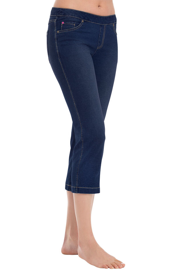 Model wearing PajamaJeans Capris - Indigo image number 0