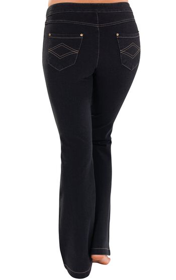 Model wearing PajamaJeans - Bootcut Black, facing away from the camera