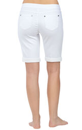 Model wearing PajamaJeans Bermuda Shorts - White, facing away from the camera image number 1